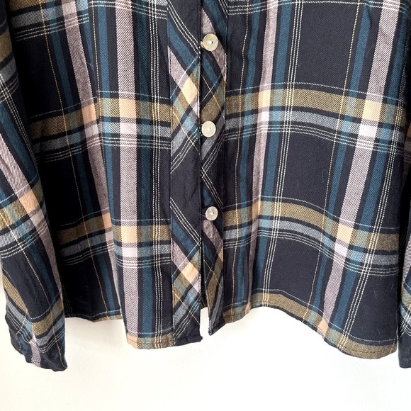 J. Jill Brushed Cotton Blend Soft Bias Trim Plaid Button Up Classic Shirt Fall - Picture 6 of 9